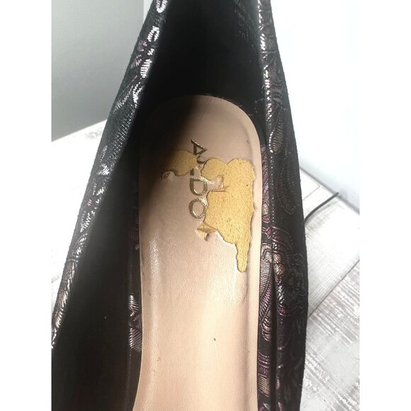 Aldo Black Floral Embroidered Stilettos With 4.5" Heels Womens Size 10 - Picture 4 of 11